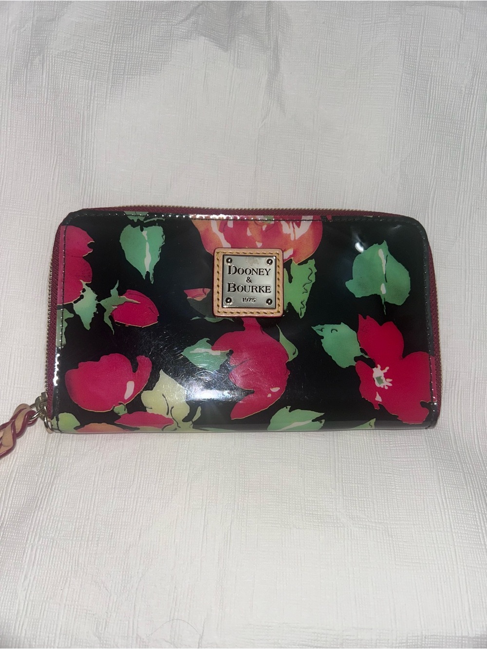 Dooney & Bourke Black Patent leather Floral Zip Wallet